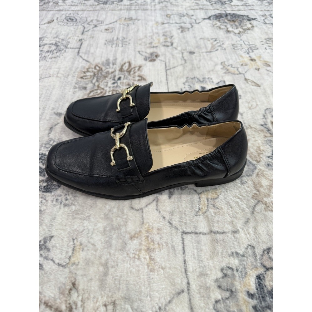 Liz Claiborne Black Leather Loafers Women's Size 8.5 Gold Horsebit Preppy Smart - Picture 4 of 8